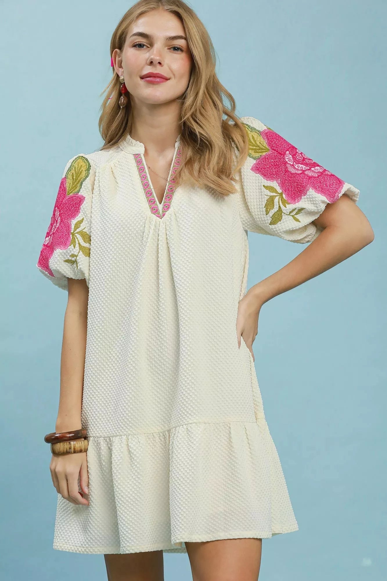 umgee floral embroidered dress Floral Embroidered Bell Sleeve Dresses