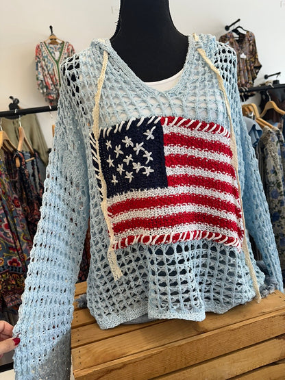 Patriotic Crochet hoodie tunic