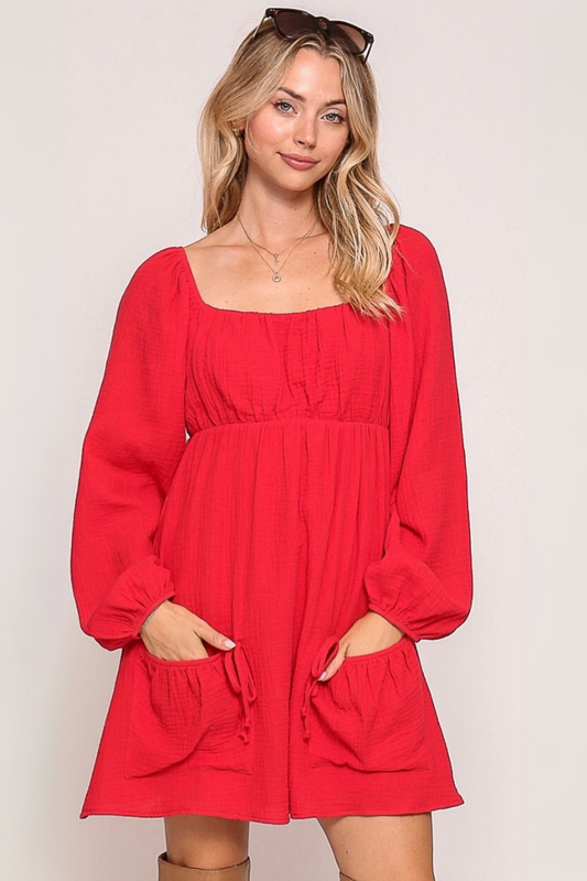 Demure babydoll dress (Red)