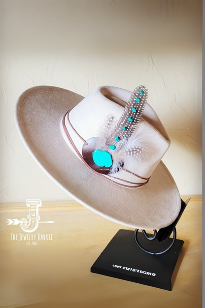 Turq Accent Guinea Feather&Leather HatBand Only