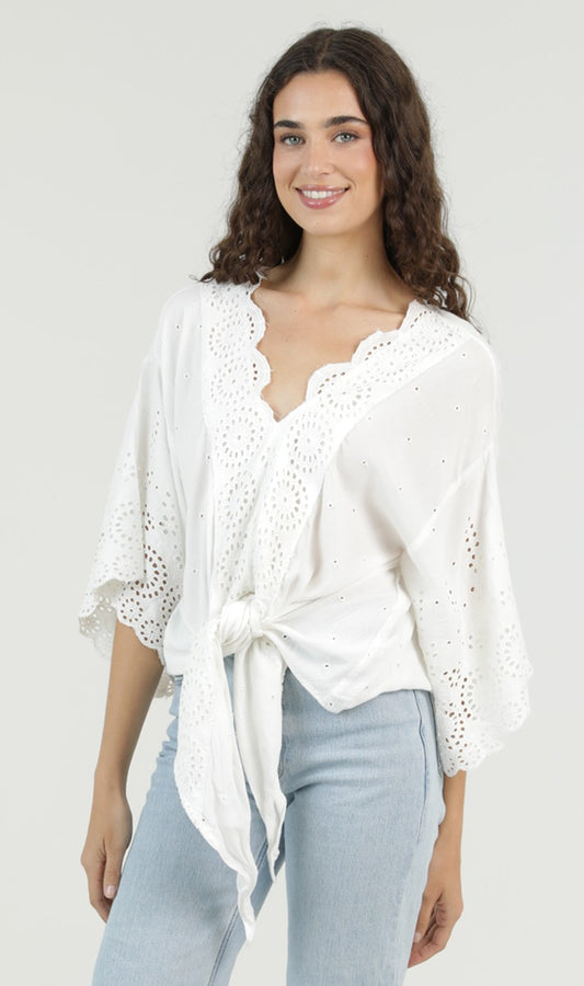 Angel eyelet Kimono Top