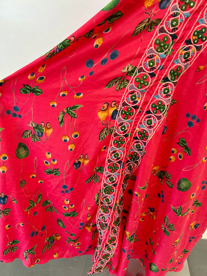 Berry Tropical Embroidered Dress