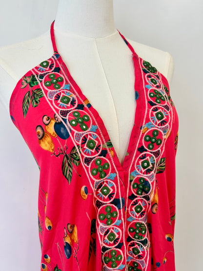 Berry Tropical Embroidered Dress