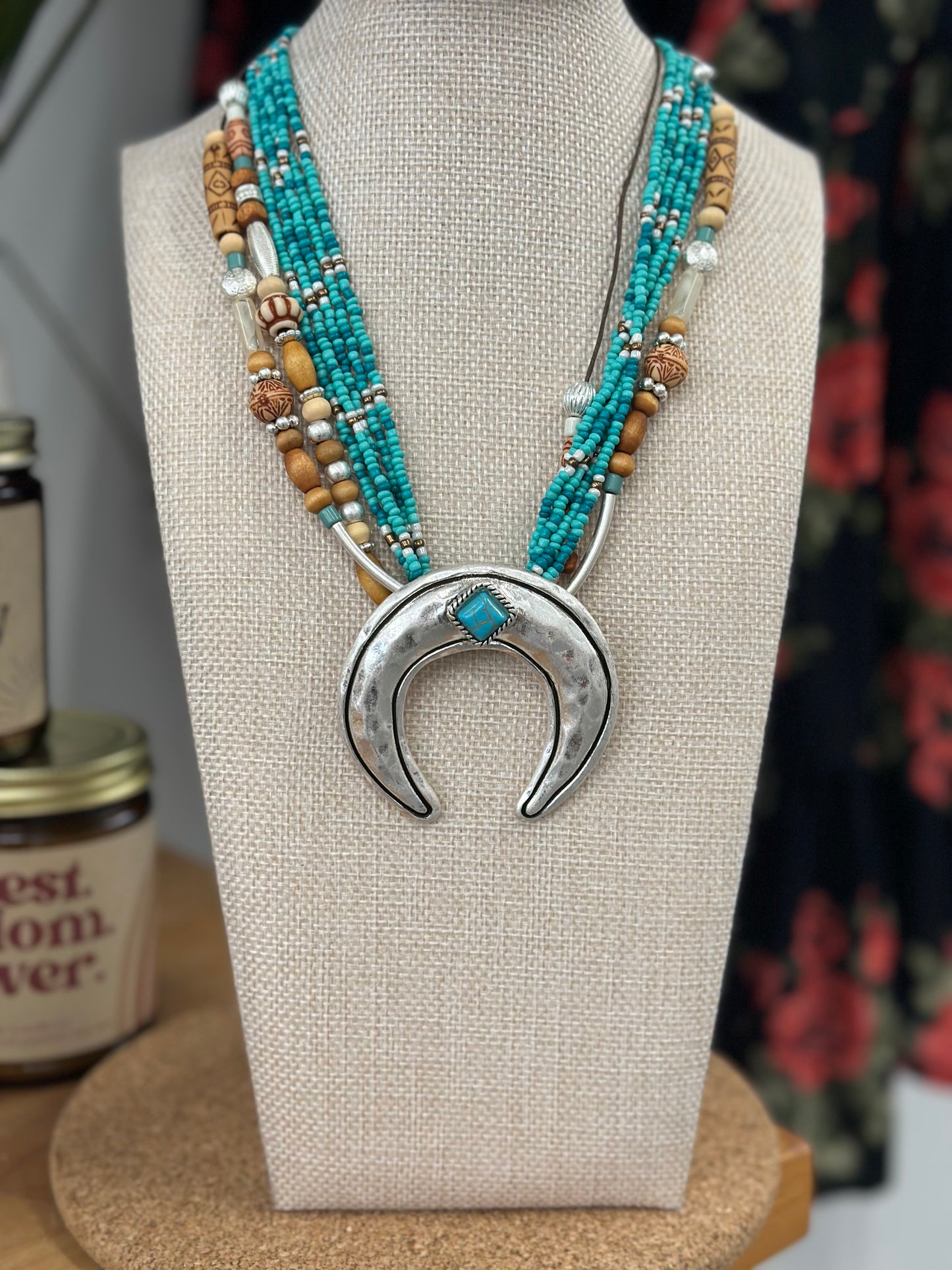 Turqoise beaded moon necklace