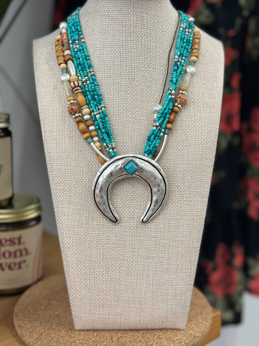 Turqoise beaded moon necklace